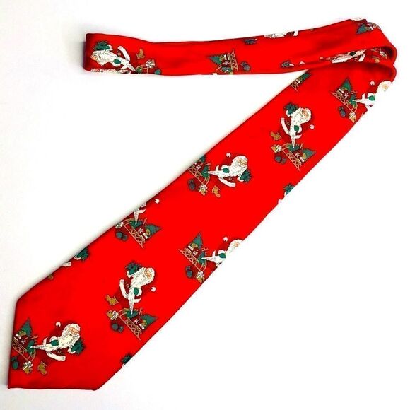 WEMBLEY🎅🏻Pure Silk Red Santa Claus Christmas Tie - Picture 1 of 6